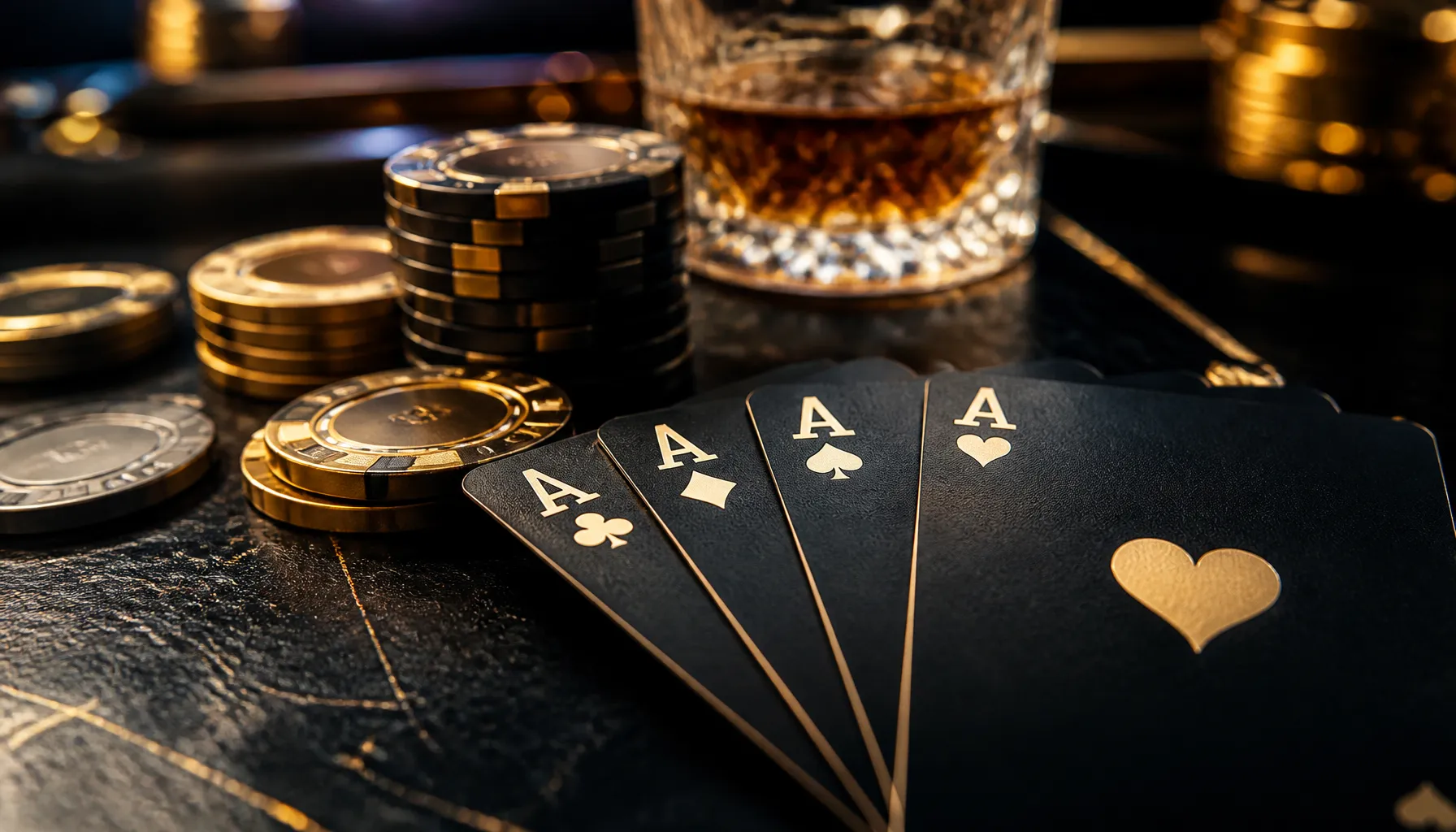Fanned playing cards with a joker card on deep purple velvet surface under dramatic cinematic lighting